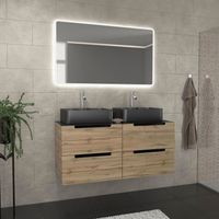 Mobile bagno 120cm effecto Rover e Nero, lavabi rettangolari e specchio LED 120x70 - OMEGA