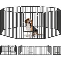 Box per Cani a 8 Pannelli Modulabili da Interno ed Esterno con 9 Picchetti, in Acciaio, 164x164x80 cm, Nero