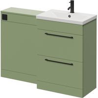 Napoli 390 Cento Olive Green 1200mm 2 Drawer Vanity Unit Toilet Suite with Glide Basin - 1200mm - Matt Black 320mm HandleWithout Kingston Toilet Pan