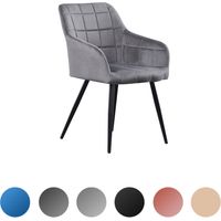 Chaise de salle à manger simple Camden LUX en velours avec accoudoirs - Rembourrée Chaise avec pieds en métal pour salle à manger, cuisine - Gris foncé