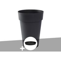 Pot de fleur rond Toscane Ø 46 x H.65 cm Anthracite + Soucoupe - Eda