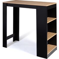 Idmarket – Table haute mange debout 2 à 4 personnes – Bois noir – Plateau 110 cm – 3 compartiments de rangement – Design contemporain