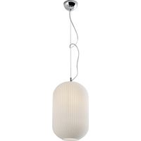 Lampe À Suspension Rigadin En Chrome Et Verre Blanc Satiné 24Cm, E27 Ip20, Design Plissé Géométrique - Groupe Rossini