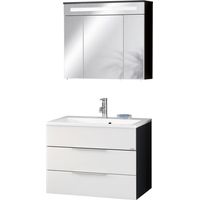 Fackelmann KARA Badmöbel Set 3-teilig, 80 cm, Anthrazit/Weiß, Gussmarmor, 2 Schubladen-08141