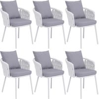 Set 6 sedie da sala pranzo alluminio HHG-190, poltrona interno, stoffa/tessuto (180g/m²) intreccio in corda, grigio