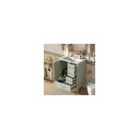 Tocador de 24.8 pulgadas con lavabo de cerámica, mueble independiente moderno con puerta de cierre suave, cajón profundo, cajón poco profundo y cajón ancho para un almacenamiento que ahorra espacio