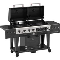 Barbecue hybride 3-en-1 noir – Surface de cuisson 12 503 cm² – Acier robuste avec grille en fonte – 3 brûleurs en inox – Allumage électrique