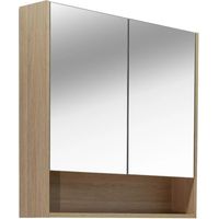 Naturel Lucca Armoire de toilette assemblée 80x75 cm, stratifié, 4 étagères, miroir, couleur chêne (LUCCA80CABD)