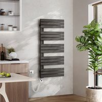 EMKE Elektrischer Badheizkörper mit WiFi 132 x 60 cm Anthrazit 800 W Handtuchheizkörper, Smart Home, Flachrohr 24/7 Timer & Alexa kompatibel