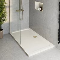 900 x 700mm Bathroom Non Slip Low Profile Shower Tray for Enclosures Brass Waste