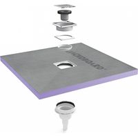 Jackon Insulation – Receveur de douche à carreler 150x150 – Siphon vertical DN 40/50 – Débit 0,9 l/s – Grille inox réglable 3-18 mm