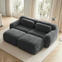 Divano modulare Cloud a 2 posti 204x179x73 cm con 2 pouf - Tessuto peluche morbido - Design senza telaio e montaggio gratuito - Grigio