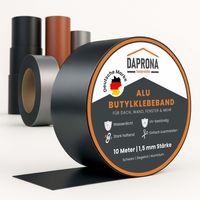 DAPRONA Butylband, Panzertape, Dichtungsband Alu, Reparaturband, Dichtband Fenster Dachrinne, wasserfest, hitzebeständig - 10m x 150mm 1 Stück Schwarz