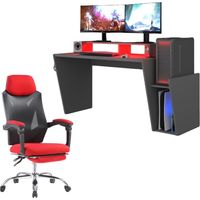Ensemble bureau et chaise gamer gris et rouge