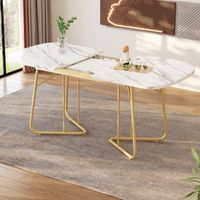 Table à manger extensible, table à manger blanc avec pieds en métal plaqué doré