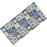 Tappeto Cucina Runner Antiscivolo - Passatoia Lavabile, Fantasia Maiolica Blu e Giallo, Design Moderno - Made in Italy Cm. 50x480