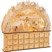 Small Foot 11789 Adventskalender Skivergnügen aus Holz 24 Schubladen, Weihnachtspyramide mit LED-Beleuchtung, Weihnachtsdeko Decorazione, Multicolore, Normale