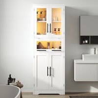 Bathroom Storage Cabinet, dimensions 60 × 30 × 170 cm a freestanding storage unit featuring App-controllable LED light strips, glass doors, and adjustable shelves, with a white finish.