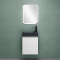 Mai & Mai Mobile Bagno Sospeso46x26x63cm in Bianco opaco, Set Mobiletto per Bagno con Lavabo da Minerale fuso in Antracite opaco e Specchio LED, Seria Pisa02