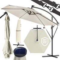 KINGSLEEVE® Sombrilla de Jardín Parasol 350cm Manivela 6 Tiras Luces LED Protección UV80+ Seguro Antiviento Funda Protectora Crema