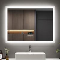 EMKE Backlit Illuminated Bluetooth Bathroom Mirror with Shaver Socket, 800x600mm Bathroom Mirror with Fuse, Demister, Clock