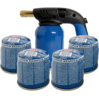 Lampe a souder Coque Acier llumage piezo + 4 Cartouches de gaz 190gr STOP GAZ Perçables KEMPER