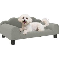 Petit canapé pour chien doux avec accoudoirs de soutien, canapé en bois et tissu éponge français, 66x42x28,5 cm, gris