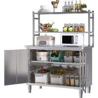 YODOLLA Stainless Steel Kitchen Storage Cabinet with 3-Tier Shelving, Freestanding Worktable & Upper Shelves