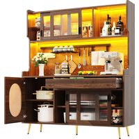 Credenza da Cucina Alta con 5 Ante, Pannello Forato e LED, Stile Retrò per Cucina, in MDF, 145 x 39 x 171 cm, Marrone