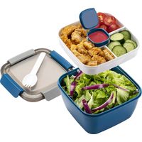 Fresh salad lunch container, salad bowl, 3 salad dressing containers, salad toppings, snacks