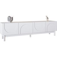 Mobile TV con 4 Ante e 2 Ripiani, Frontali Ondulati senza Maniglie, in MDF, Bianco, 169×34×45,5 cm