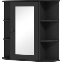 Miroir de salle de bain 6 étagères ouvertes 2 fermées 66x17x63 cm noir bois verre