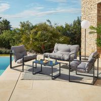 Songmics – Ensemble salon de jardin 4 places – Coussins rembourrés – Acier résistant aux intempéries – Pour balcon et terrasse – Gris