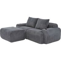 Modulares Cordsofa für 2 Personen (mit Hockern), frei kombinierbar, inklusive Getränkehalter und seitlicher Aufbewahrungstasche, ideal für Wohnzimmer, Familienzimmer und weitere Räume.Dunkelgrau