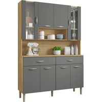 Beaux Meubles Pas Chers – Buffet de cuisine 8 portes 2 tiroirs imitation chêne et gris – Dimensions L 121.4 x H 173.5 x P 36.3 cm – Bois certifié FSC