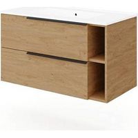 SUPORT SUSPENDU MOBILE POUR SALLE DE BAIN AVEC LAVABO MODÈLE LOFT Dimensions : 91 x 46 cm Noyer foncé