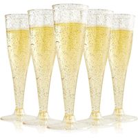 6 verres à champagne en plastique doré à paillettes