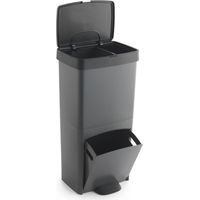 Poubelle à pédale 70L – 2 compartiments extensibles – Plastique 100% recyclé – Hauteur 76 cm – Ouverture par bouton et actionneur à pied – Wellhome