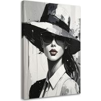 Quadro su tela Donna in bianco e nero con un cappello a tesa larga 80x120
