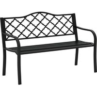 Banc de parc 2 places en métal fonte, capacité 240 kg, avec dossier et accoudoirs, résistant aux intempéries, 128x58,5x89 cm, couleur noire