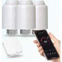 Pack de démarrage de Chauffage connecté programmable avec 3 têtes thermostatiques pour radiateur à eau chaude - ZigBee
