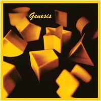 Album cover artwork quadrata Genesis 1983 Warner nero giallo arancione forme geometriche 3D