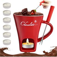 200ml Chocolate Fondue Mug with 1 Fork and 6 Candles, Chocolate Fondue Mug Kit, Chocolate Fondue Set with Warmer for Home, Restaurant and Cafe