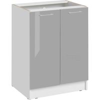 Cuisineandcie – Meuble bas de cuisine gris brillant 2 portes L 60 cm – Charnières réglables avec amortisseurs – Profondeur 46 cm – ECO Collection