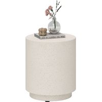 HOMCOM Beistelltisch Wohnzimmertisch mit Stein-Optik, Couchtisch, Sofatisch, Kaffeetisch für Wohnzimmer, Garten Ø37 x 43 cm, Cremeweiß