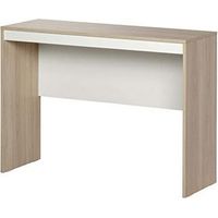 Beaux Meubles Pas Chers – Bureau droit chêne et blanc 106 cm – 1 voile de fond de renfort – Structure en panneaux de particules 15 mm – Bois certifié FSC