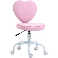 Chaise de bureau forme cœur rose, design, réglable en hauteur, 5 roulettes, tissu confortable, bureau enfant ado 42x50x79-89 cm