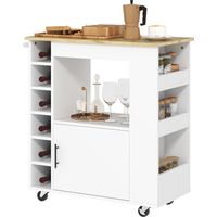 Chariot de cuisine sur roulettes, îlot fermeture amortie, tiroir, porte-serviettes, 3 porte-épices, étagères réglables, rangement bois polyvalent, 62x40x87cm, blanc