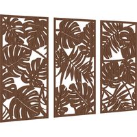 Décoration murale 3D bois 3 pièces 40x80 cm motif feuilles tropicales noyer