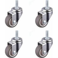 royaluxe -Roulette Pivotante Robuste en Caoutchouc à Tige Filetée Roulettes Chaise Replacement Roulette Mini Roulettes pour Meubles Roulettes Filetées Robustes pour Chariots M6x15mm Diamètre 25mm 4Pc